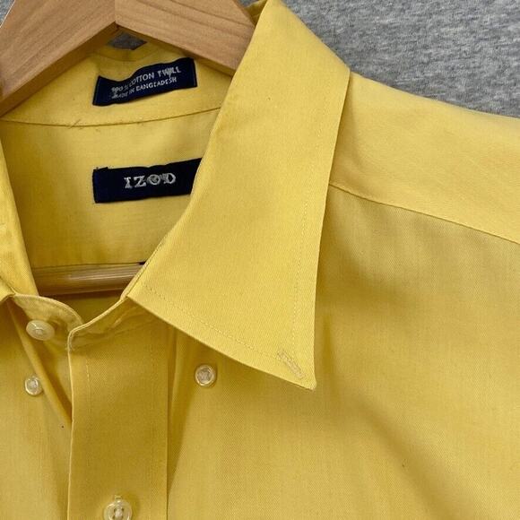 IZOD Shirt Mens 17.5 Yellow Button Up Long Sleeve Cotton Twill Casual Workwear - Picture 8 of 12